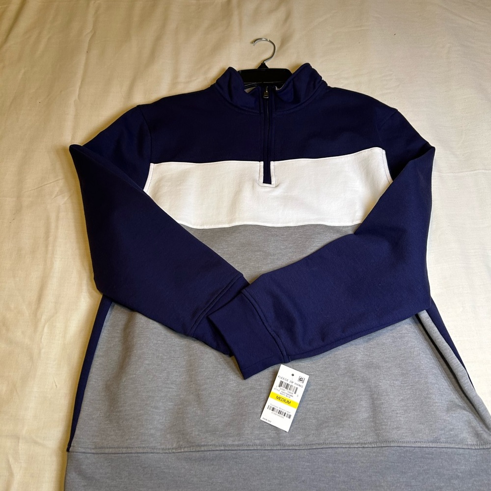 Club Room Men's Zip-Up Sweater in Navy, White, and Gray